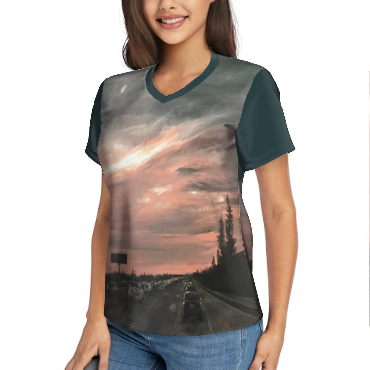 Morning Drive Womens V-Neck Tee