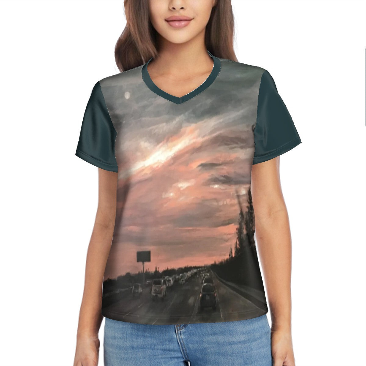 Morning Drive Womens V-Neck Tee